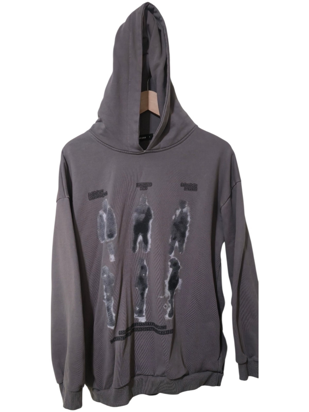 Aelfric Eden Oversized Charcoal Grey Thermal Graphic Hoodie Large Grunge Street
